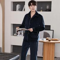 Men's Winter Fleece Pajama Set - Long Sleeve Top & Pants L (suggested height 170-175 weight 120-140)