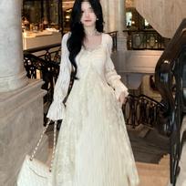 2025 French Fairy Lace Splicing Slimming Dress L (suggested for 105-120 kg) abrikosas