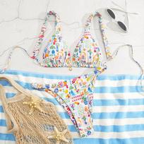 Floral High Leg Cut Thong Bikini Women's Two-Piece Swimsuit Female Swimwear Bather Bathing Suit Female Summer Beachwear S