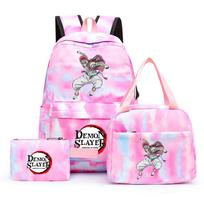 3Pcs/set Anime Demon Slayer Printed Backpack with Lunch Bag Pencil Case for Teenager Back To School Large Capacity Waterproof Bookbag Girl Boy Gift