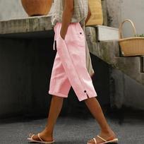 Women's Casual Fashion -Color Elastic Waistband Pocketed Wide-Leg Straight-Cut Shorts S