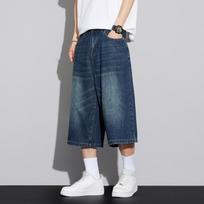 Men's Non-Elastic Denim Seven-Five Shorts Loose Wide Leg Fit Versatile Simple Style Casual Shorts S