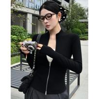 Women's Slim Fit Stand Collar Hoodie - Autumn 2025, Double Zipper, Anti-Pilling, Cropped Cardigan Small