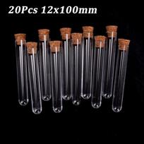 20Pcs 12x100mm Transparent Laboratory Clear Plastic Test Tubes With Corks Caps School Lab Supplies, Wedding Favor Gift Tube