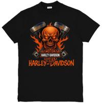 Harley-Davidson įkvėptas grafinis unisex marškinėlis su erelio ir kaukolės grafika S-3XL 2XL