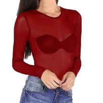 Women Tops Round Neck Long Sleeve Slim Fit Sheer Mesh Design Bottom Tops Sexy Casual Bottom Tops Vacations Parties Daily Wear M