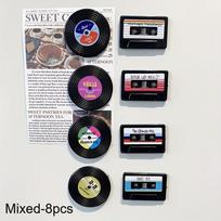 8 vnt. Retro kasetės magnetukų rinkinys - Vintažiniai plokštelių šaldytuvo magnetukai, puiki dovana visiems muzikos mylėtojams