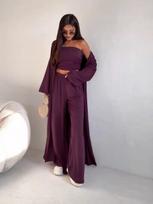 Strapless Top and Wide Leg Pants Set with Long Cardigan S