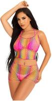 Leg Avenue Sets Leg Avenue Rainbow Multicolor Fishnet Two-Piece Set Top & Shorts, One Size