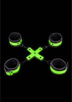 Ouch By Shots Ouch! Glow in the Dark Hand & Ankle Cuffs Set with Hogtie, Luminous Žalias