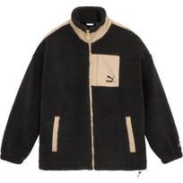 Puma Logo Embroidered Outdoor Casual Sports Zipper Stand Collar Spliced Fleece Jacket Unisex Jacket Black 625525-01 XS
