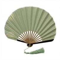 Japoniško stiliaus sulankstomas rankinis vėduoklis Medvilninis lininis audinys Vienspalvis Naujas kinų stiliaus vėduoklis Bambuko rėmas Nešiojamas Retro Mini kriauklių vėduoklis žalia