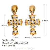 MamacitaSlay Vintage Imitation Pearls Cross Drop women's earring Tarnish Free stainless steel jewelry women Accessories