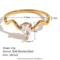 MamacitaSlay  Luxury Water Drop Zircon Serpentine Wave Shape Stainless Steel Rings For Women Waterproof High Quality Jewelry 8