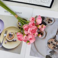 Small Flower Bud Artificial Flowers Silk DIY Fake Flower Bouquet Rose Pink Roses Bouquet Home Garden Wedding Decoration rožinė raudona spalva