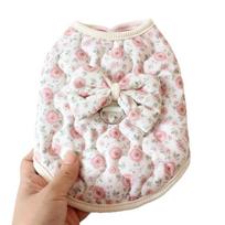 Cute Fleece Lined Puppy Vest Winter Warm Thickened Pet Dog Clothes Windproof with Bow Floral Dog Jacket Pet Supplies (Beige,M)