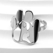 Dog Cat Paw Rings for Men Stainless Steel Black Color Cute Animal Footprints Open Adjustable Ring Jewelry Gifts anillos mujerR57 resizable