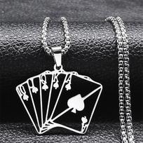 Lucky Ace of Spades Poker 10 J Q K A Necklace Stainless Steel Card Casino Fortune Playing Cards Necklace Jewelry collier6106