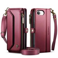 For iPhone 17e 16e Crossbody Wallet Case RFID Blocking PU Leather Magnetic Flip Cover 7 Card Holder Zipper Pocket Shoulder Strap For iPhone 17e