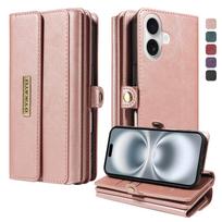For iPhone 14 13 12 11 Pro Max SE 2026 X XS XR XS Max Wallet Case 10-Card Holder Soft Magnetic Snap Shoulder Strap Zipper Pocket For iPhone 6 6S Plus rožinio aukso spalvos