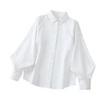Women Casual Blouse Lapel Lantern Long Sleeve Baggy Shirt Blouse Solid Color Single Breasted Shirt Tops Streetwear S