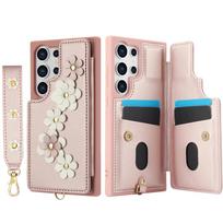 For Samsung Galaxy S25 S24 S23 S22 Ultra A13 A53 A54 A14 A34 A15 A35 A55 A16 Case, Wallet with Card Holder, Cute Flower Design For Galaxy S22 Plus