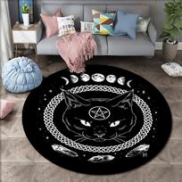 Satanic Cat Impaled Throne Round Rug Bedroom Area Atheist Household Bath Chair Mat Black Carpet Living Room Home Decoration Diameter 60cm