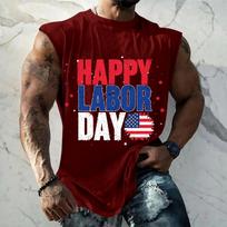 Men's Sleeveless Muscle Tank Top Casual Loose Fit Athletic Workout Shirt with Labor Day Graphic Print for Summer Outdoor Activities XXXXL raudona