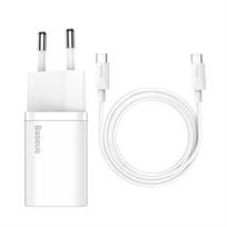 Baseus TZCCSUP-L02 Super Si greitas įkroviklis USB-C 25W + duomenų kabelis USB-C į USB-C 1m, baltas (pažeista pakuotė)
