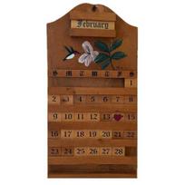 Handmade Vintage Wooden Perpetual Calendar Reusable Wall Mounted Calendar with Interchangeable Blocks Rustic Hummingbird Floral Design Home Decor A