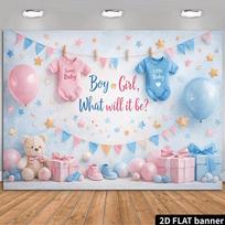 2D Boy or Girl Gender Reveal Backdrop with Stars & Bunting 47.2x31.5inch/120*80cm