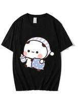 Couple Shirts Kawaii Cute BuBu Panda Going To Sleep With DuDu Bear Graphic Tshirt Wounisex Clothes Sleeve Tees Fashion T Shirt S