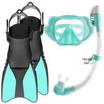 Universal Adjustable Silicone Short Fins & Diving Mask Set for Swimming & Snorkeling S/M (38-42)