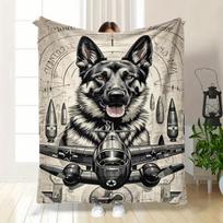1pc German Shepherd   Military Aircraft Camo Print Flannel Blanket  Heavy-Duty All-Season Soft Warm Throw for Bed,Campi 130x150cm51x59in