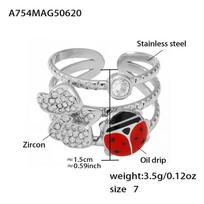 Qiong Yao 5A Zirconium Butterfly Enamel Ladybug Design Stainless Steel Toe Ring - Sweet & Cool Style Size 7