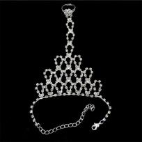 Dance Jewelry Crystal Rhinestone Bangle Connected Finger Ring Chain Link Bracelet Bridal Bracelet