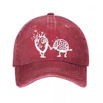 Black White Cartoon Heart Brain Holding Hands Wall Decor  New Vintage Washed Cotton Baseball Cap Parent Kids Sun Hats Adjustable