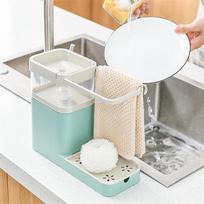 T02C!Press The Automatic Liquid Detergent Box, Three-In-One Sink With Towel Bar Rack žalia