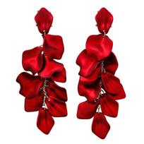 Vintage Long Tassel Petals Drop Red Rose Metal Dangle Earrings Accessories Jewelry Stud Earring
