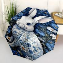 Blue Floral Rabbit: A Delicate Art Print for Your Home DecorUmbrella with Cute Design,Portable 3-Fold Compact Umbrella for Men&Women,Valenti