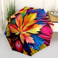 Autumn Leaves Colorful Circular Wall Art DecorUmbrella with Cute Design,Portable 3-Fold Compact Umbrella for Men&Women,Valentine's Day Mothe