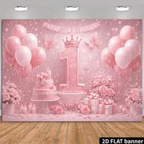 2D Pink Balloon and Cake First Birthday Backdrop Photography Background 47.2x31.5inch/120*80cm