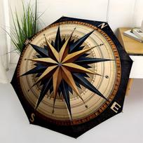 Vintage Compass Rose Nautical Decorative Art PrintUmbrella with Cute Design,Portable 3-Fold Compact Umbrella for Men&Women,Valentine's Day M