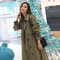 Women's Spring And Autumn Windbreaker Casual Solid Color Coat Medium Length Loose Coat S armijos žalia spalva