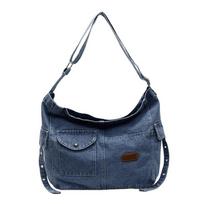 Large Capacity Denim Bag Women's Tote Bag Vintage Bag šviesiai mėlyna spalva