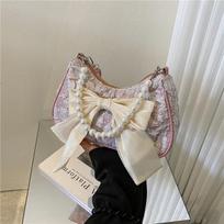 Fashi Pearl Chains Design Female Shoulder Messenger Bag Sweet Bow Ladies Crossbody Bags Flower Pattern Women Square Handbags
