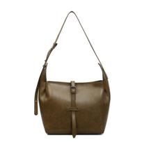 New Simple Design Solid Color Tote Bag Luxury PU Leather Womens Shoulder Bag Vintage Style Handbags for Women Use Purse žalia