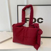 Solid Color Shoulder Messenger Bags Down Cott Padded Lightweight Shopping Bag Large Capacity Puffy Handbags for Women Girls