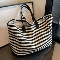 Trendy Simple Stripe Design Tote Bag For Girls Women Canvas Shoulder Bag Ladies Shopping Bags High Quality Handbags juoda