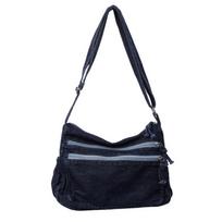 Vintage Denim Women's Shoulder Bag Large Capacity Messenger Bag Multi-pockets Satchel Bags Adjustable Strap Ladies Crossbody Bag mėlyna